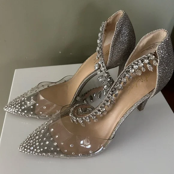 Silver Crystal-Embellished Women’s Pointed Toe Heels - Picture 1 of 7